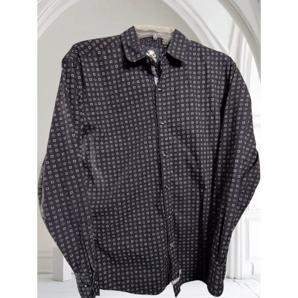 English Laundry Mens Geometric Print Long Sleeve Button Down Shirt Black Size M